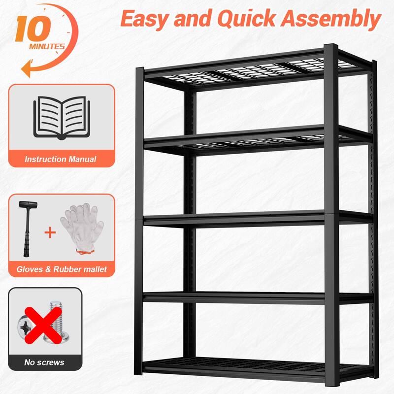 59 Inches Metal Garage Storage Rack, Heavy-Duty Steel Moisture-Proof And Waterproof 5-Layer Adjustable Storage Shelving Unit