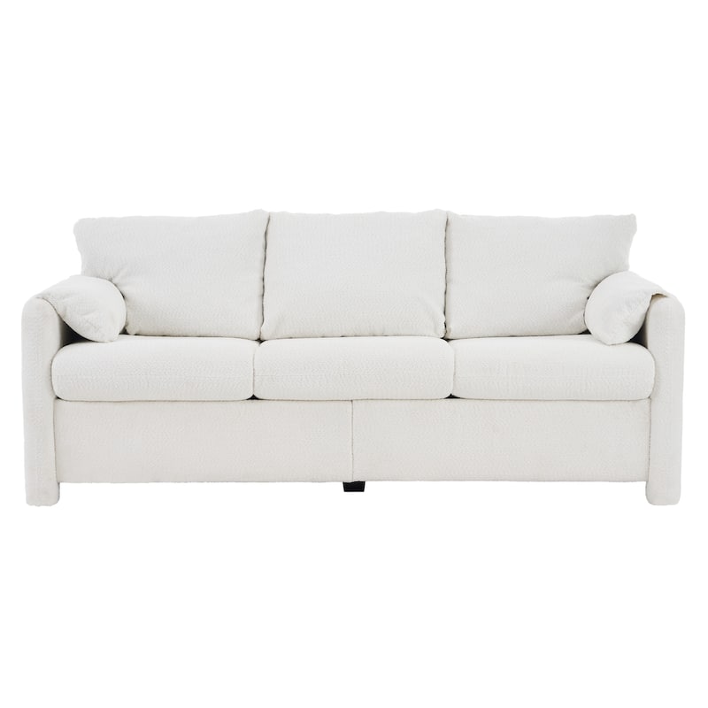 Minimalist Ergonomic 3-Seater Sofa Couch with Armrests, Ivory White Sleeper Sofa Couch for Living Room Bedroom