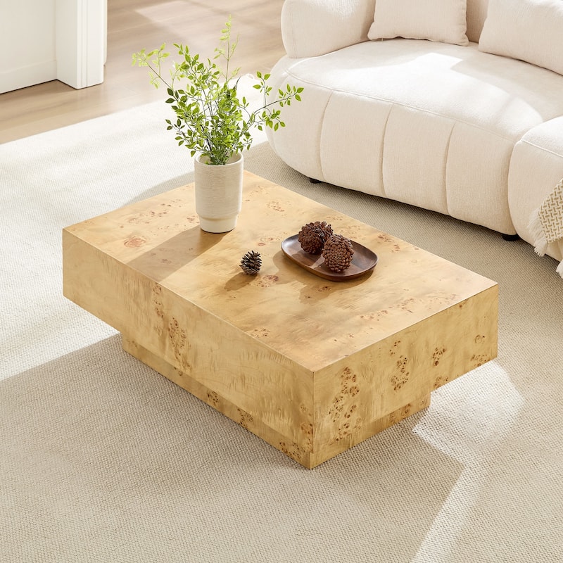 GDF Studio - Calera Mid-Century Modern Faux Burl Wood Coffee Table with Pedestal Base
