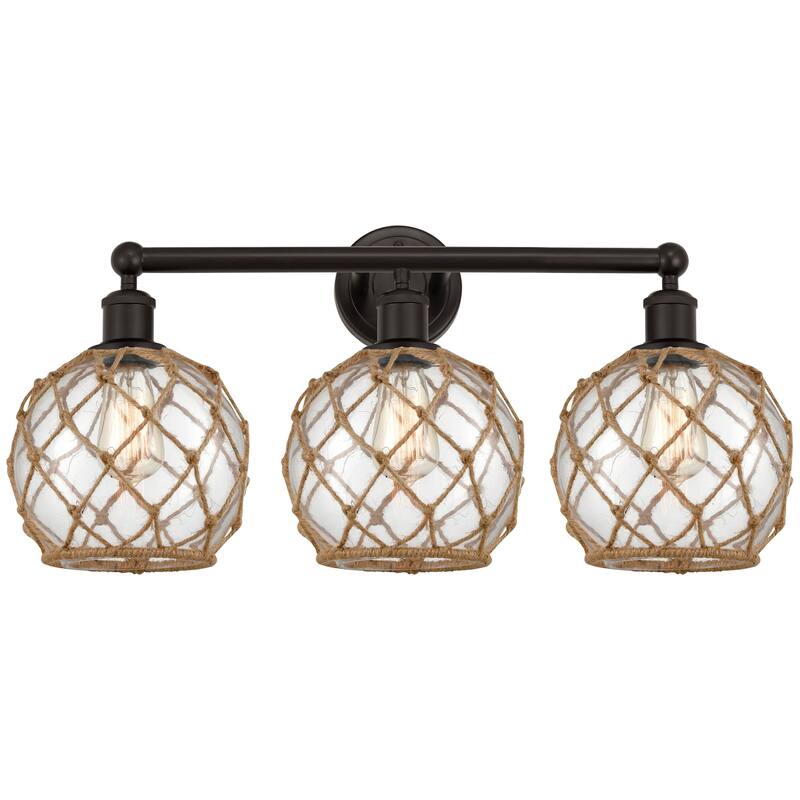Innovations Lighting 616-3W-13-26 Farmhouse Rope Vanity Farmhouse Rope - Oil Rubbed Bronze / Clear Glass with Brown Rope