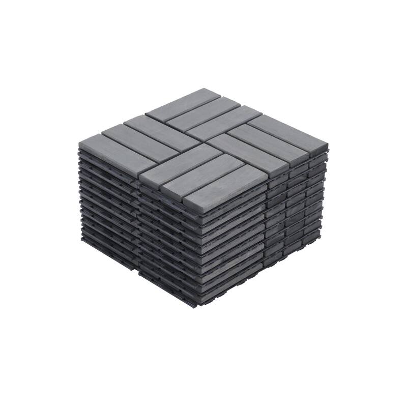 30 PCS Interlocking Deck Tiles Checker Pattern, 12" x 12" Square Acacia Hardwood Outdoor Flooring for Patio,Bancony,Pool Side