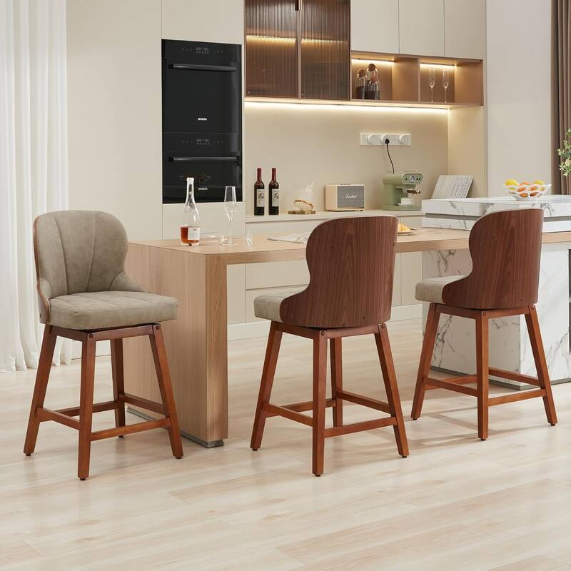 XINMICS 26 Inches Counter Height Bar Stools, Swivel PU Leather Bar Stools with Bentwood Backs, Set of 2/3 - N/A