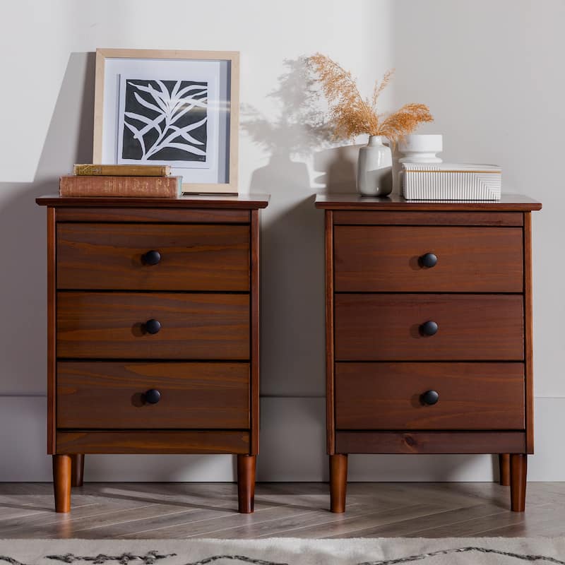 Middlebrook Bullrushes Solid Wood 3-Drawer Nightstand, Set of 2 - Brown