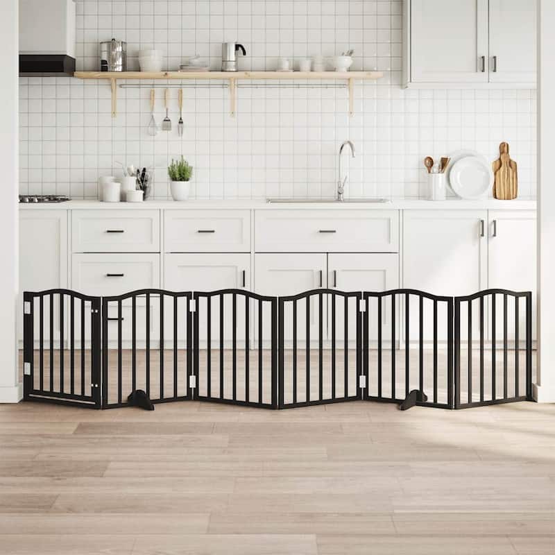 vidaXL Dog Gate with Door Foldable 6 Panels 118.1 " Poplar Wood - Black(7)