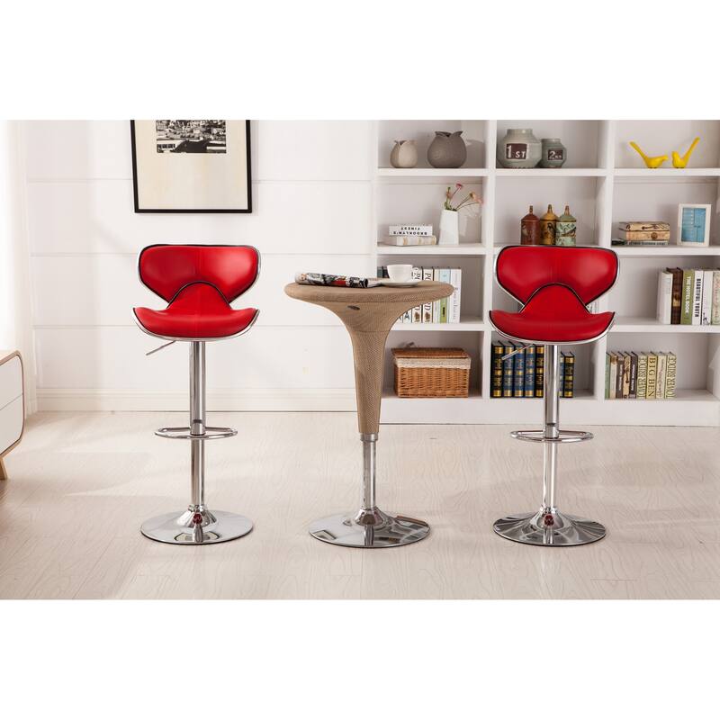 Modern Set of 2 Swivel Bar Stools with Leather Seat, Chrome Base, Height Adjustable, for Kitchen Island Dining Room