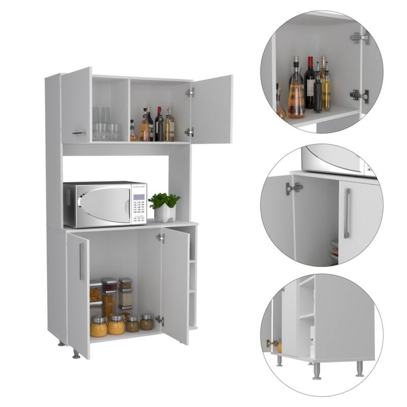White and Onyx 2-Piece Kitchen Set, Kitchen Island and Pantry Cabinet
