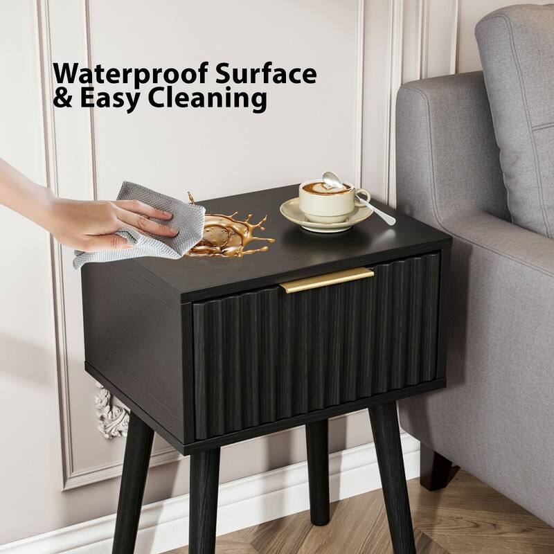 15.7"W Nightstand, Particleboard & MDF, Melamine & Vacuum Forming, 1 Drawer, High Leg (2 Pcs)