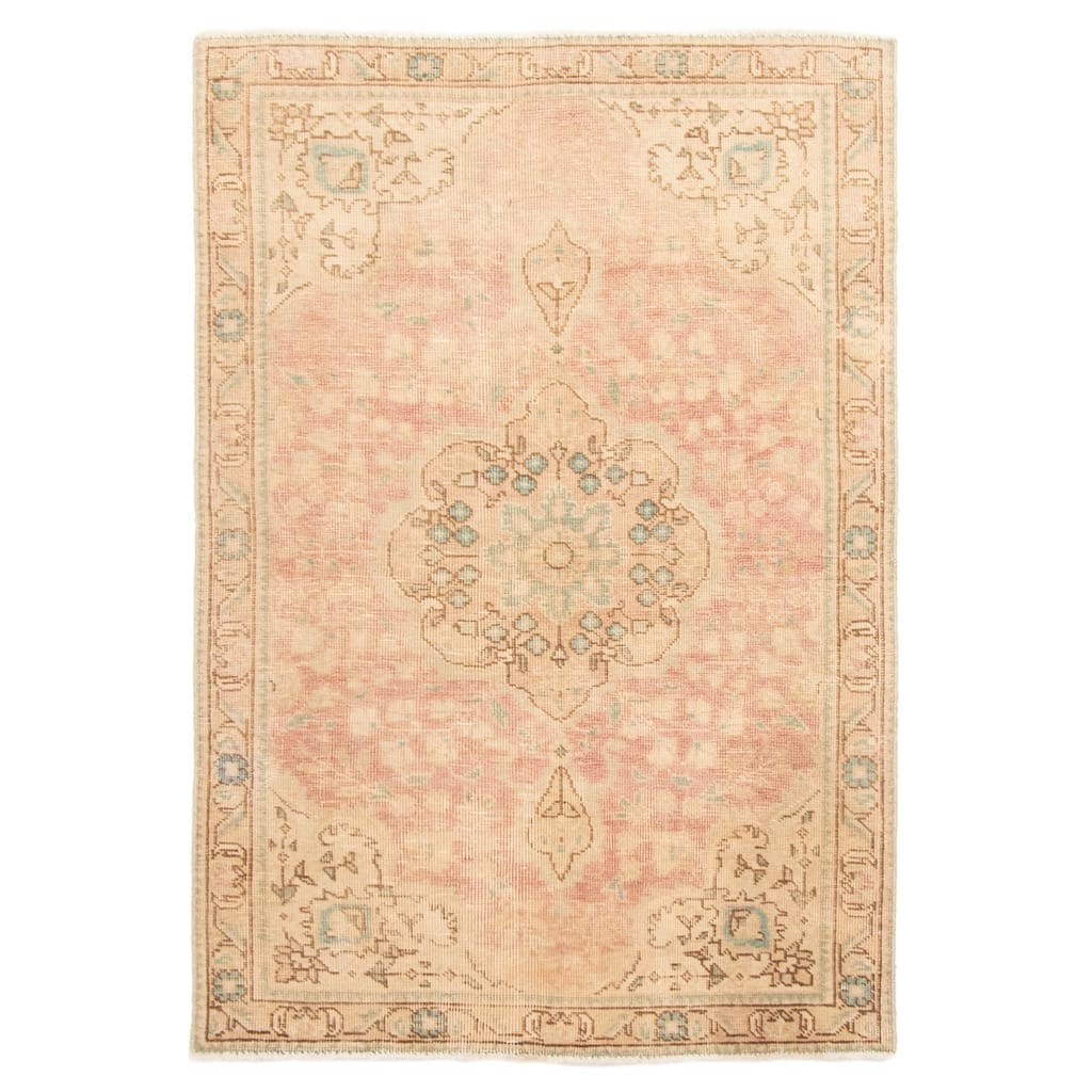 ECARPETGALLERY Hand-knotted Antalya Vintage Salmon Wool Rug - 3'3 x 4'8