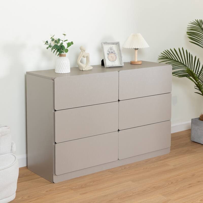 Modern Solid Wood 6-drawers Entryway Storage Cabinet - Light Gray