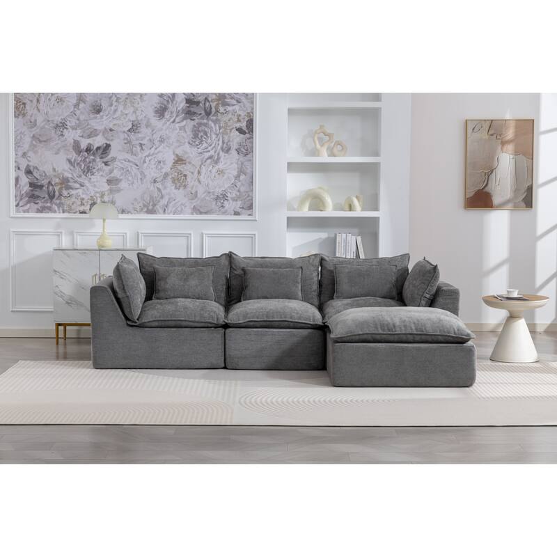 Oversized Modular Sectional Sofa, Comfy Velvet Deep Seat Cloud Couch, 3 Seat Sofa with Ottoman for Living Room, Apartment