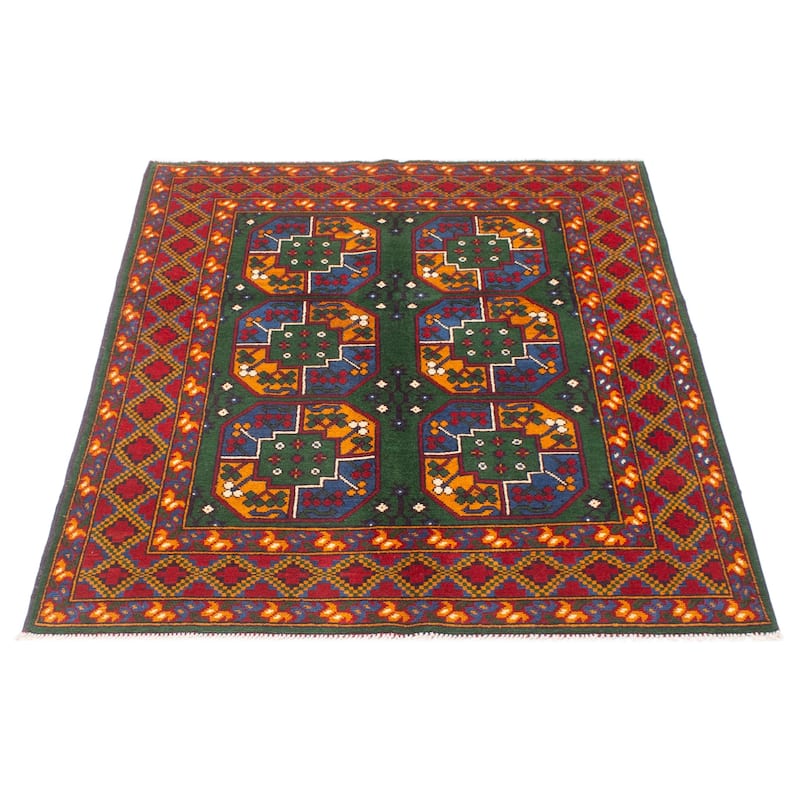 ECARPETGALLERY Hand-knotted Afghan Green Wool Rug - 4'11 x 6'6