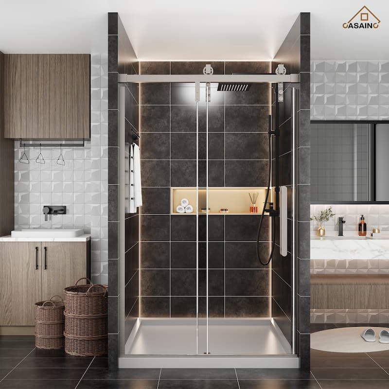 48.6 in. W x 76 in. H Framed Shower Door with Tempered Glass - 48*76 - Brushed Nickel
