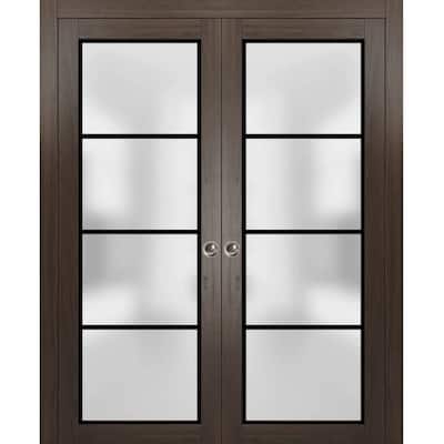 French Double Pocket Doors 36x80 Planum 2132 Chocolate Ash Kit Trims Rail