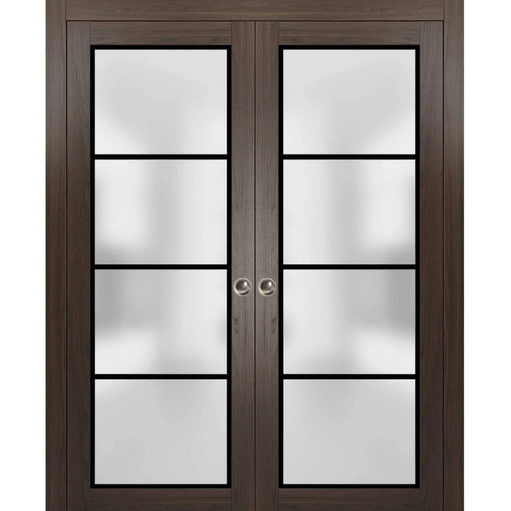 French Double Pocket Doors 36x80 Planum 2132 Chocolate Ash Kit Trims Rail