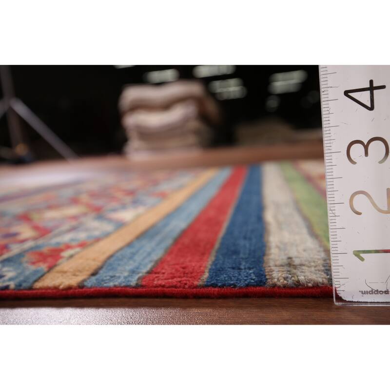 Striped Kazak Oriental Runner Rug Hand-Knotted Wool Carpet - 2'8" x 9'5"