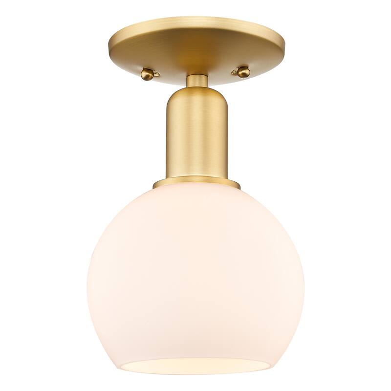 Innovations Lighting Endless Possibilities Arcadia - Athens - 1 Light 6" Semi-Flush Mount - Satin Gold/Matte White