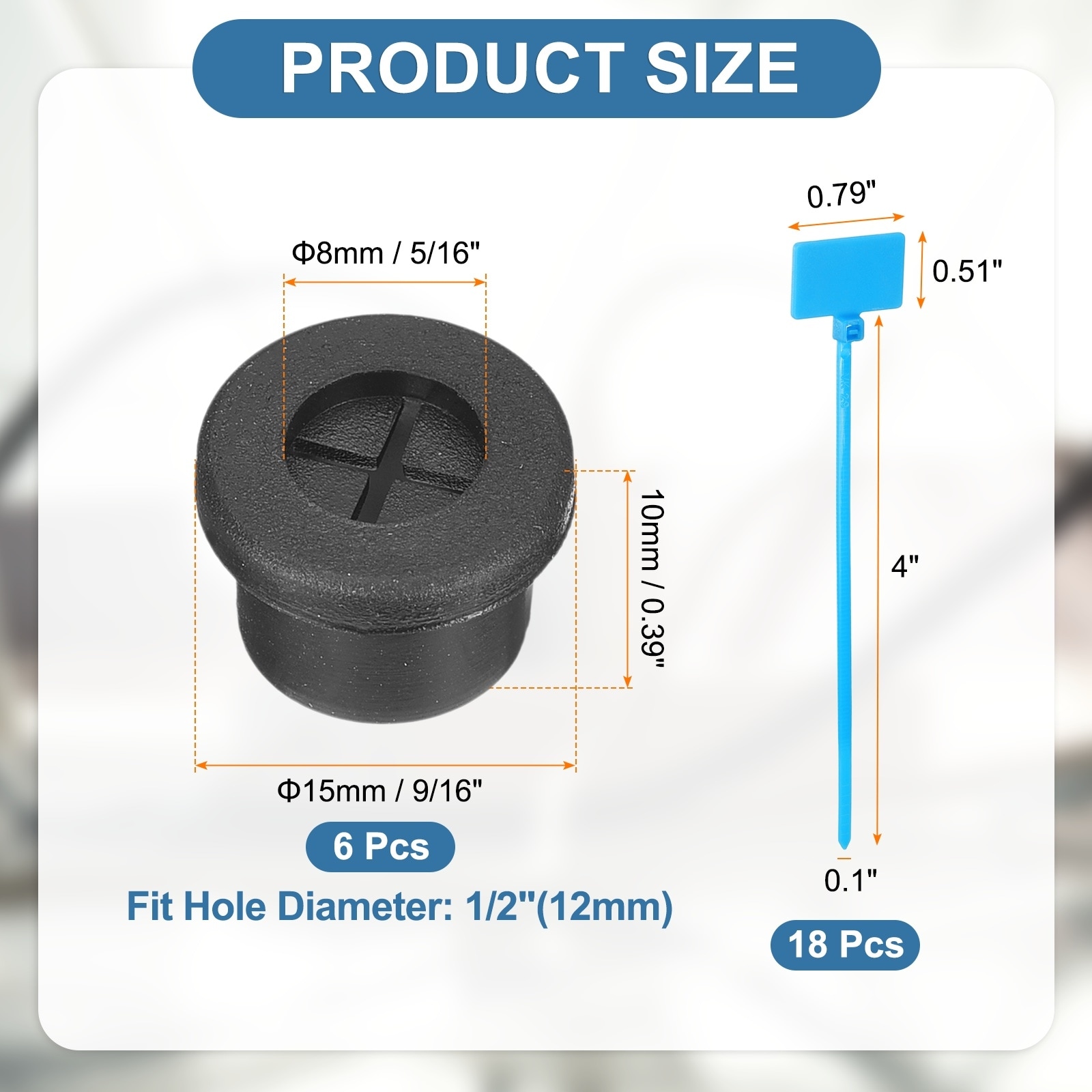 Cable Cord Grommet, Rubber Desk Grommet Wire Pass Through Hole Cover with Marked Cable Ties for Home Office Cable Wire