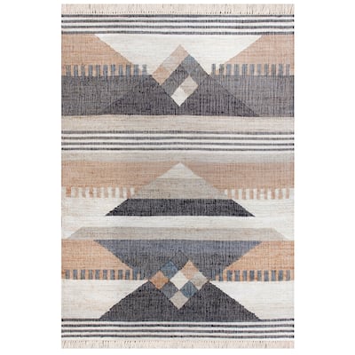 Sevita Hand-Woven Southwestern Jute-Blend Area Rug, Tan and Black