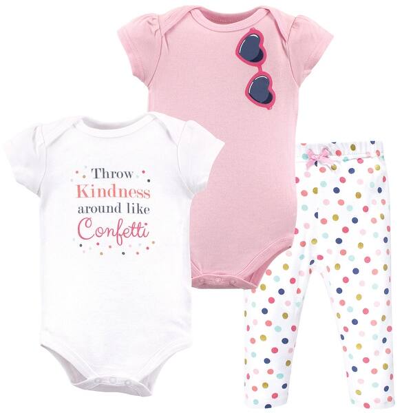 slide 1 of 1, Little Treasure Baby Girl Cotton Bodysuit and Pant Set, Confetti 0-3 Months - Confetti