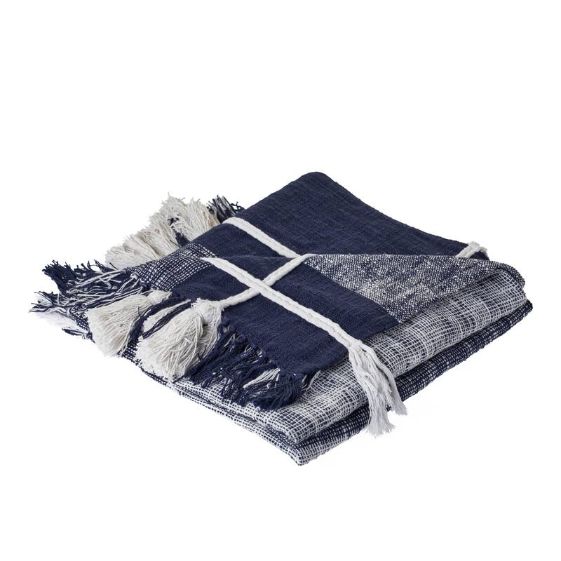 Sevita Navy and White Braided Plaid Standard Size Throw Blanket