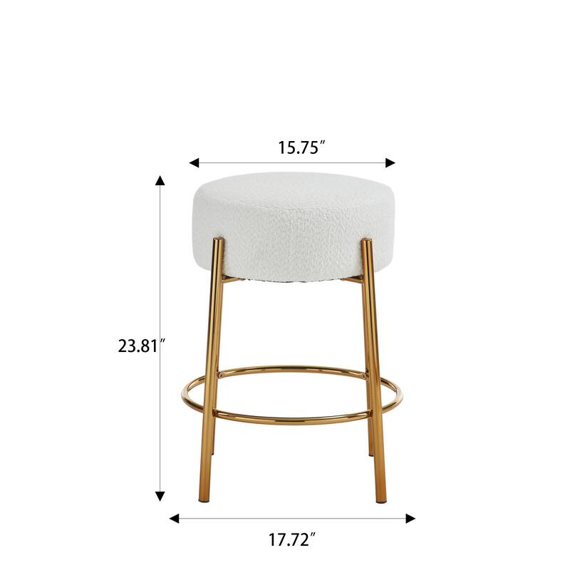 Round Bar Stools Set of 2, Upholstered Kitchen Stools with Metal Base, Counter Height Bar Stools with Backless