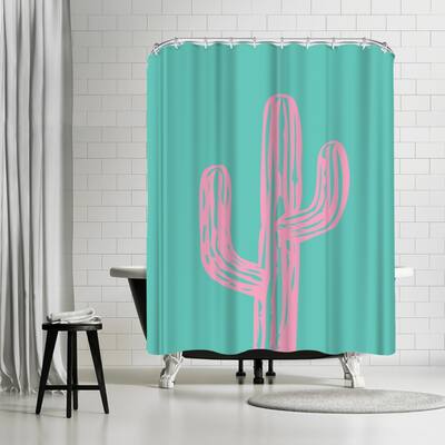 Americanflat 71" x 74" Shower Curtain, Pink Cactus by Ashlee Rae Designs
