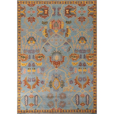 Light Blue Oushak Area Rug Hand-Knotted Oriental Wool Carpet - 8'10" x 11'10"