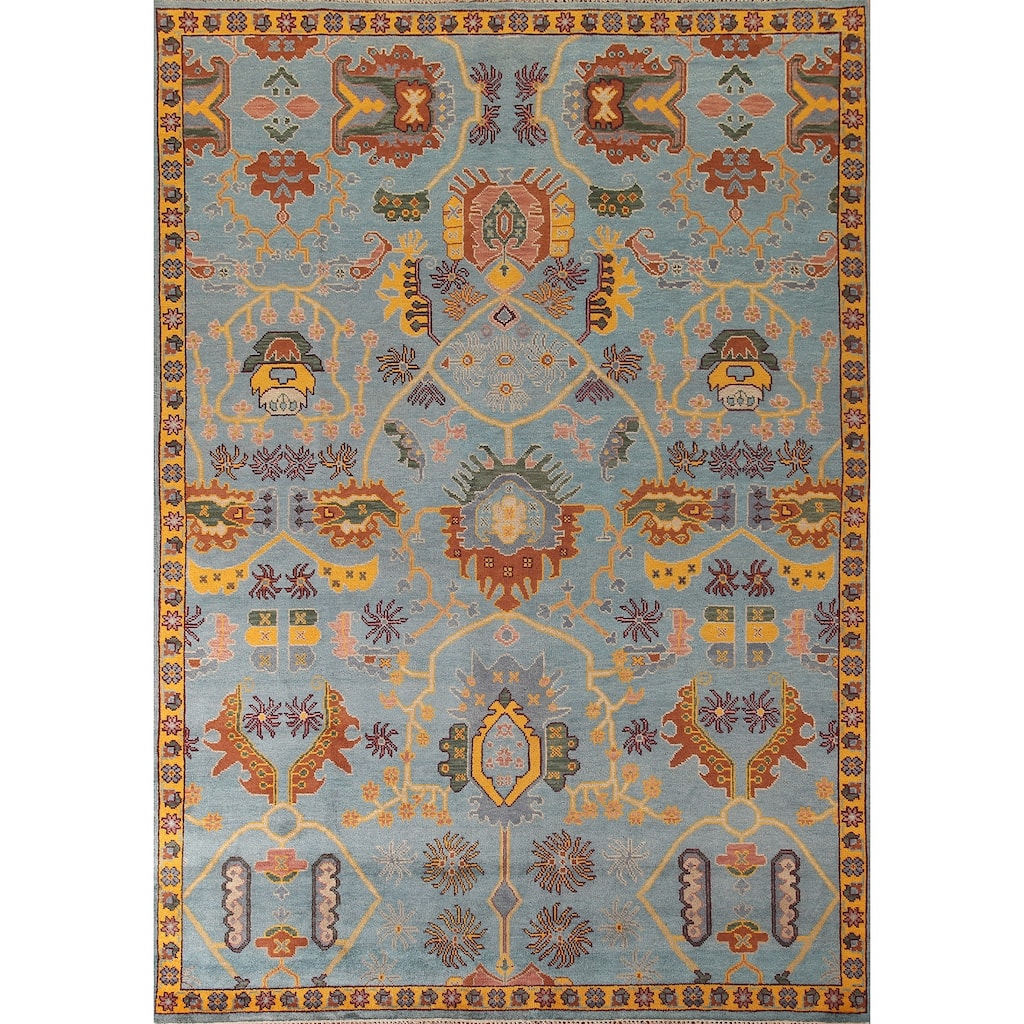 Light Blue Oushak Area Rug Hand-Knotted Oriental Wool Carpet - 8'10" x 11'10"