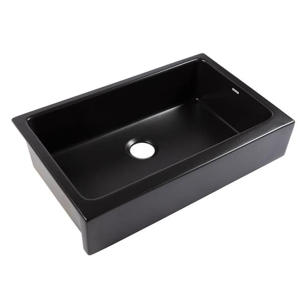 slide 2 of 13, Grace Matte Black Fireclay 34″ Single Bowl Quick-Fit Farmhouse Apron Front Undermount Kitchen Sink and Drain