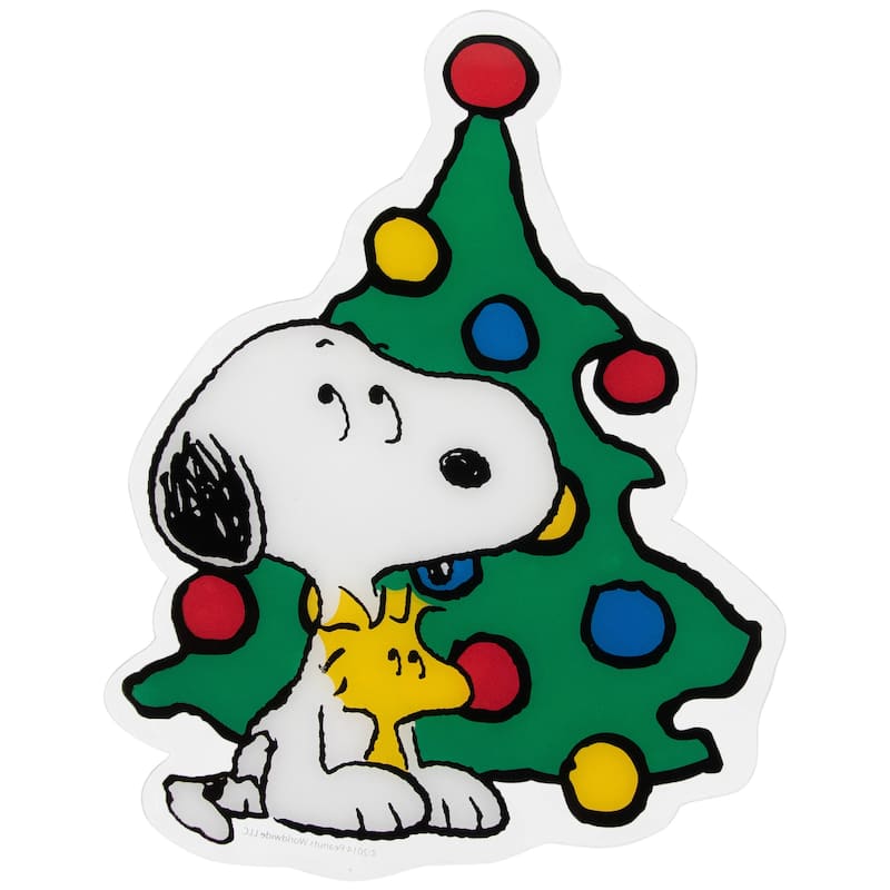 Peanuts Woodstock Snoopy With Christmas Tree Window Cling Decoration