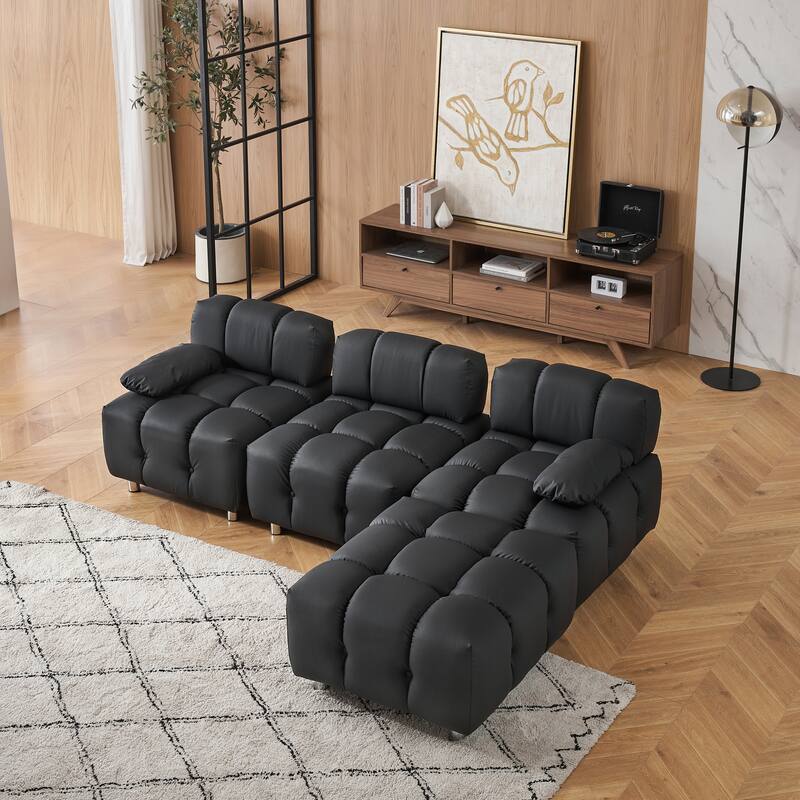 90.60" Tech Fabric L-Shaped Three-Seater Cushioned Sofa (New)