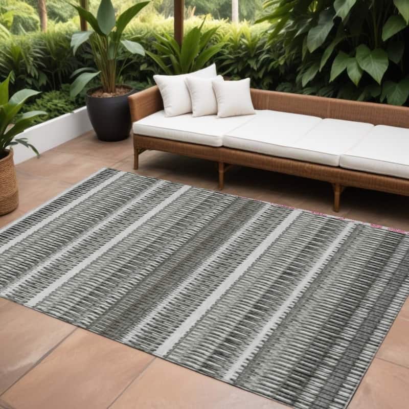 HomeRoots Striped Transitional Rectangle Outdoor Rug - 10' X 14'