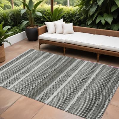 HomeRoots Striped Transitional Rectangle Outdoor Rug