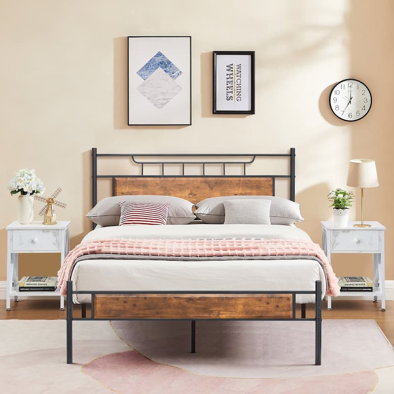 Taomika Mid Century 3-Pieces Bed and Nightstands Sets - White - Full