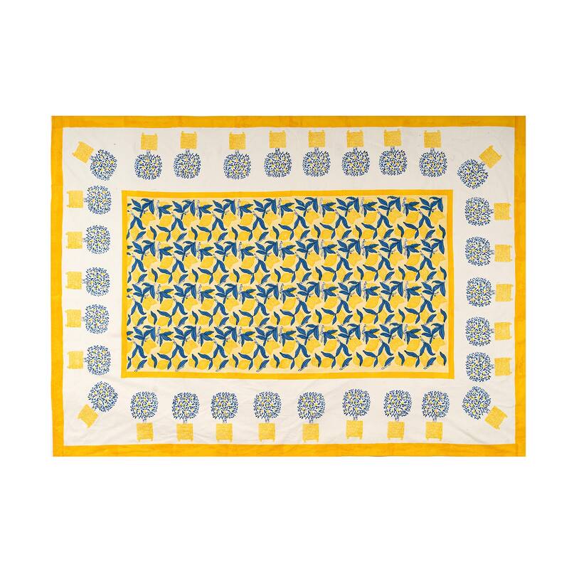Couleur Nature Lemon Tree Tablecloth - Blue/Yellow - 71" x 142" - Yellow/Blue - 71" x 142"