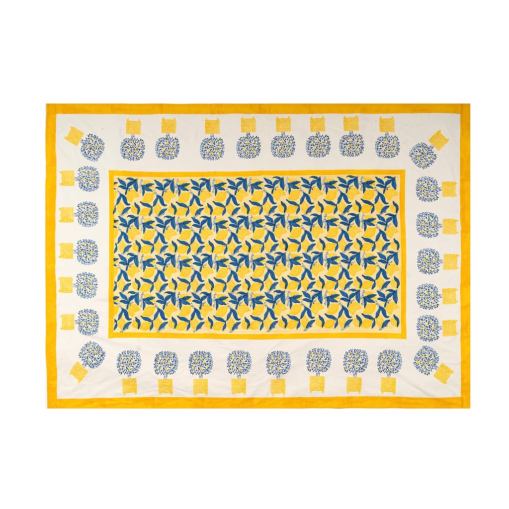 Couleur Nature Lemon Tree Tablecloth - Blue/Yellow - 71" x 142"