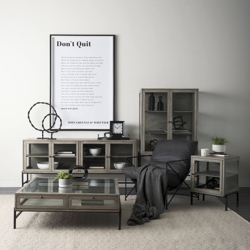 Arelius Light Brown Solid Wood w/ Black Metal Frame End/Side Table