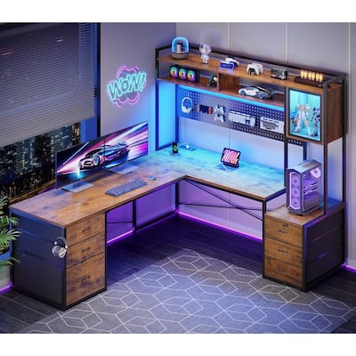 L Shaped Gaming Desk 6 Drawers Reversible Computer Corner Desk