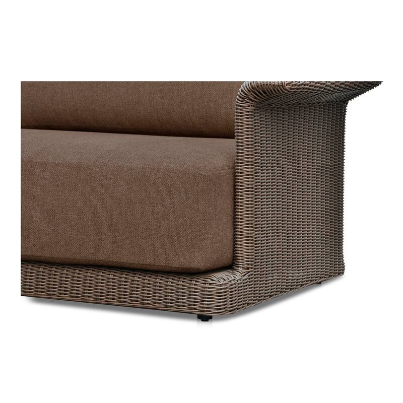 NADAAL STUDIOS Aralina Outdoor Sofa, Curved Windowpane Frame, 3-Seater, Brown Stripe Upholstery