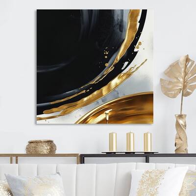 Designart "Black Gold Abstract Shapes Marble I" Abstract Marble Metal Wall Art