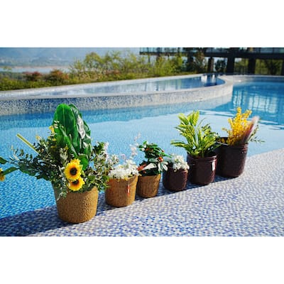 Set of 3 Antique Yellow Ceramic Planters 15 Inch Square Outdoor Garden Pots with Drainage Weather Resistant