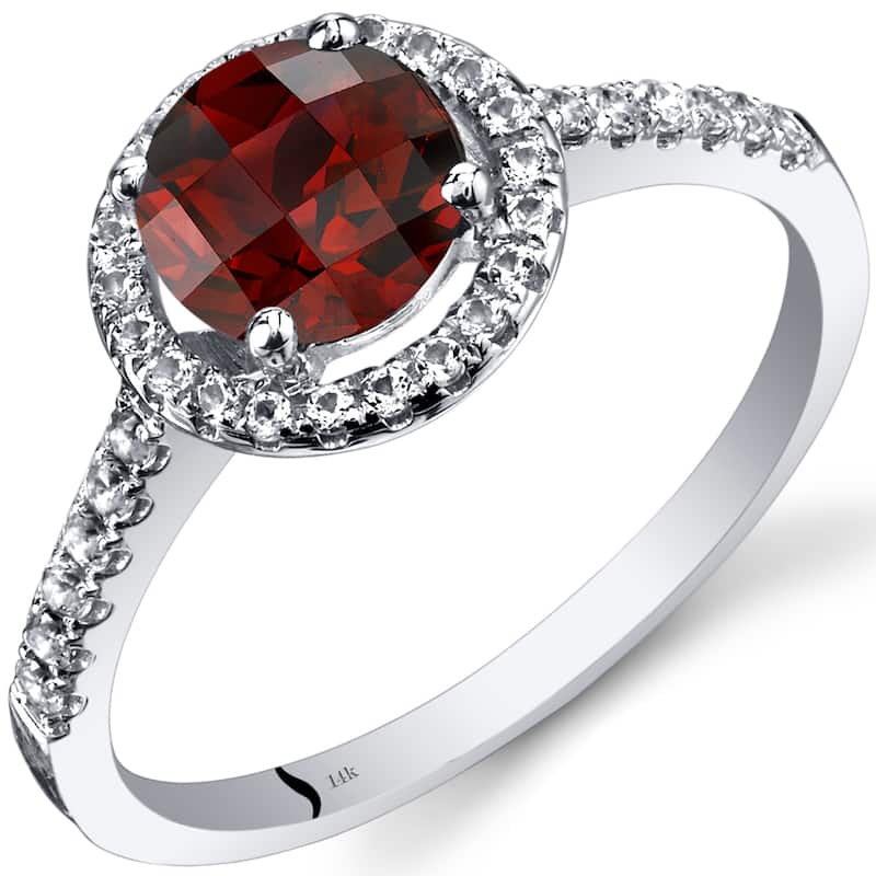 14k White Gold 1.59ct Garnet and White Topaz Ring