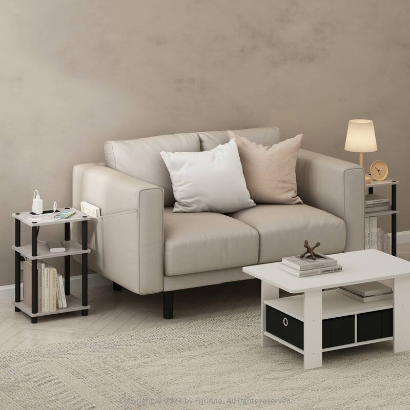 Modern 3-Tier End Table with USB-C Charging, Set of 2, Living Room Nightstand - 13.39
