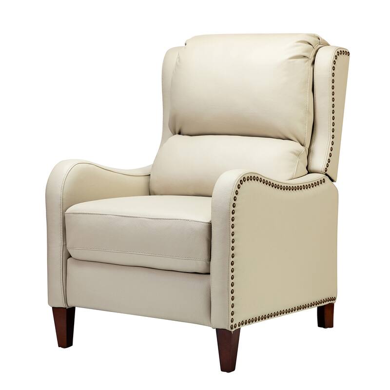 Brigida Cigar Genuine Leather Pushback Recliner with Nailhead Trim by HULALA HOME