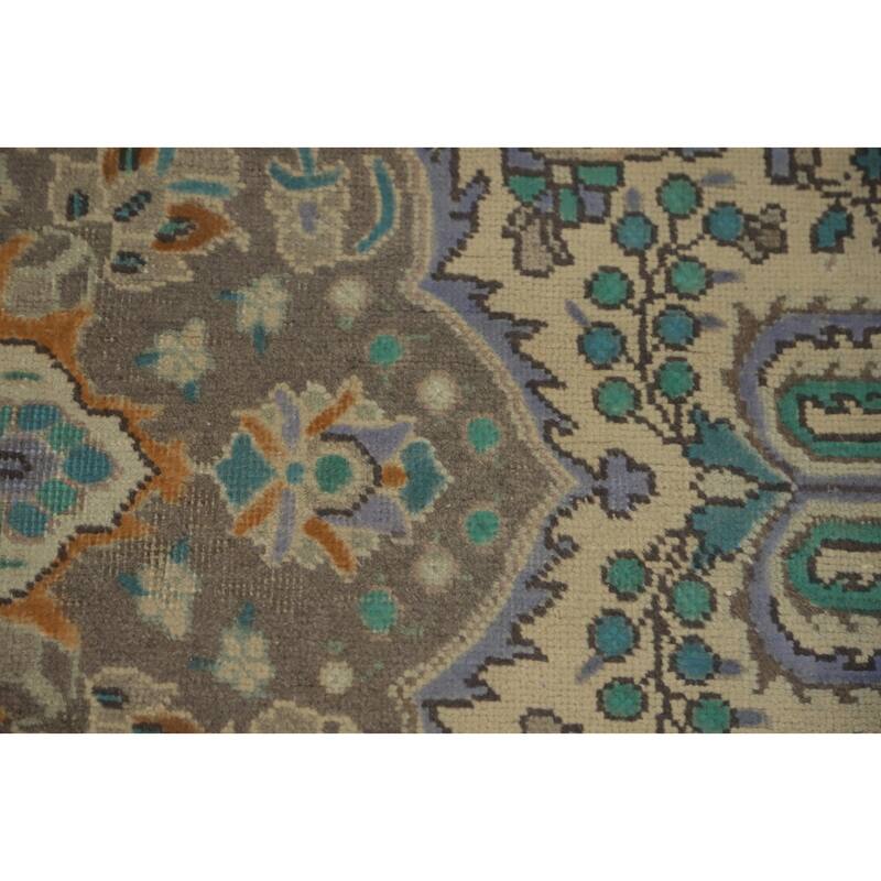 Hand Knotted Oriental 100% Wool Carpet Traditional Floral Beige & Ivories Tabriz Area Rug - 9' 1'' X 6' 8''
