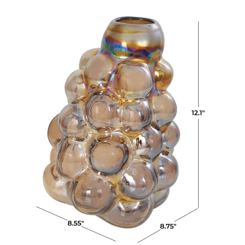 Brown Glass Handmade Abstract Iridescent Bubble Vase