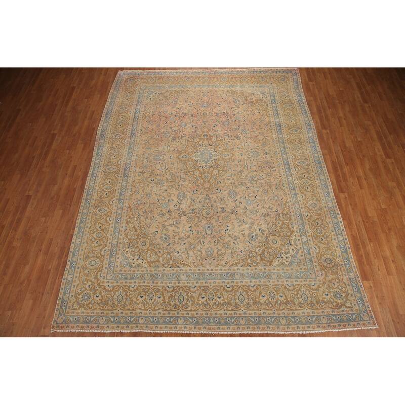 Hand Knotted Oriental 100% Wool Carpet Traditional Floral Coral Mashad Area Rug - 12' 5'' X 9' 3''