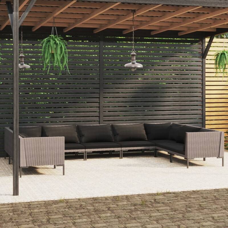 vidaXL Patio Lounge Set Outdoor Sectional Corner Sofa Poly Rattan Dark Grey - 27.6" x 27.6" x 24"