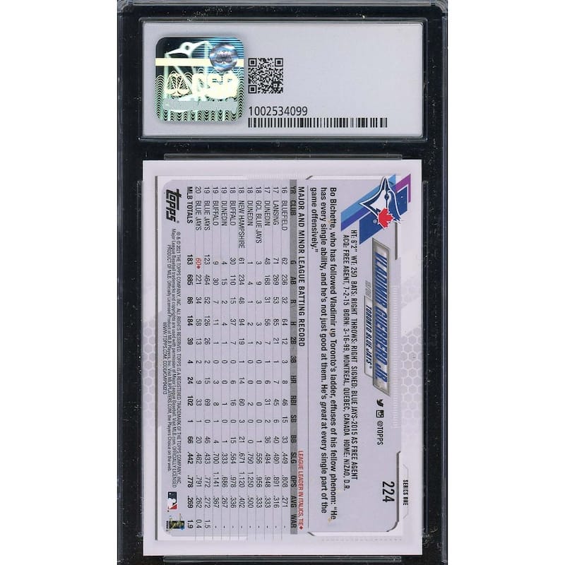 Vladimir Guerrero Jr 2021 Topps Baseball Card #224 Graded CSG 9 - 8'6" x 11'6"