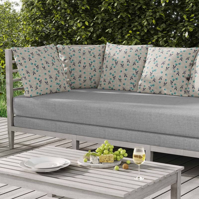 Songbird Flora Parade Indoor/Outdoor Reversible Throw Pillow Beige and Teal
